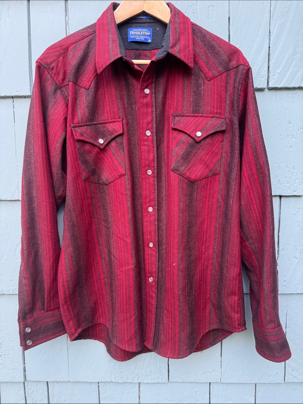 Pendleton Men's Red Striped Western Shirt - Wool Pearl Snap men’s M